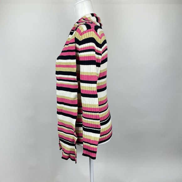 NWT Anne Klein Women's Petite Large Neapolitan Striped Rib Knit Sweater w/ Scarf - Picture 2 of 10